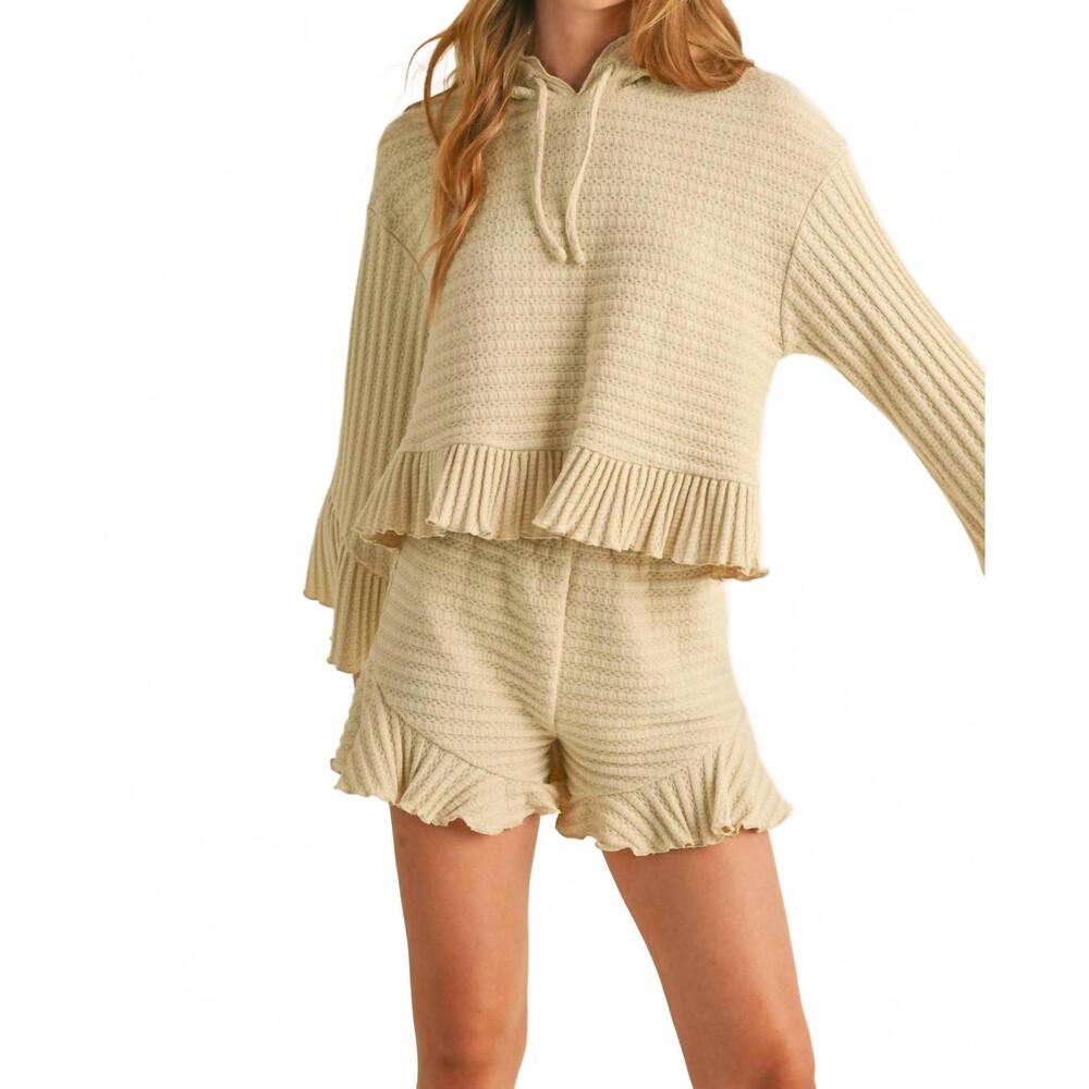 NEW HEYSON trendy waffle-knit hoodie and shorts set in beige